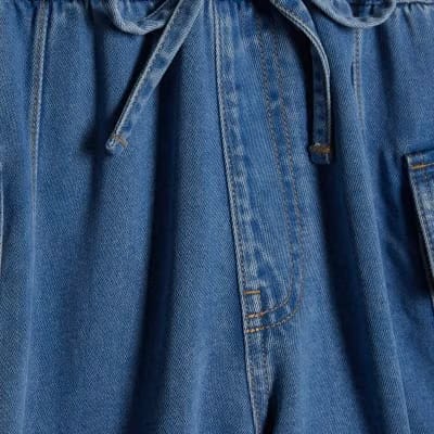 Blue Elasticated Waist Denim Cargo Shorts