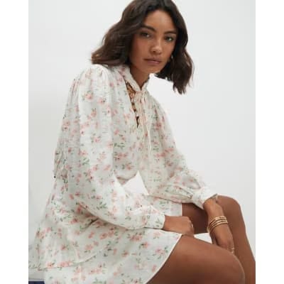 Pink Floral Pussybow Blouse