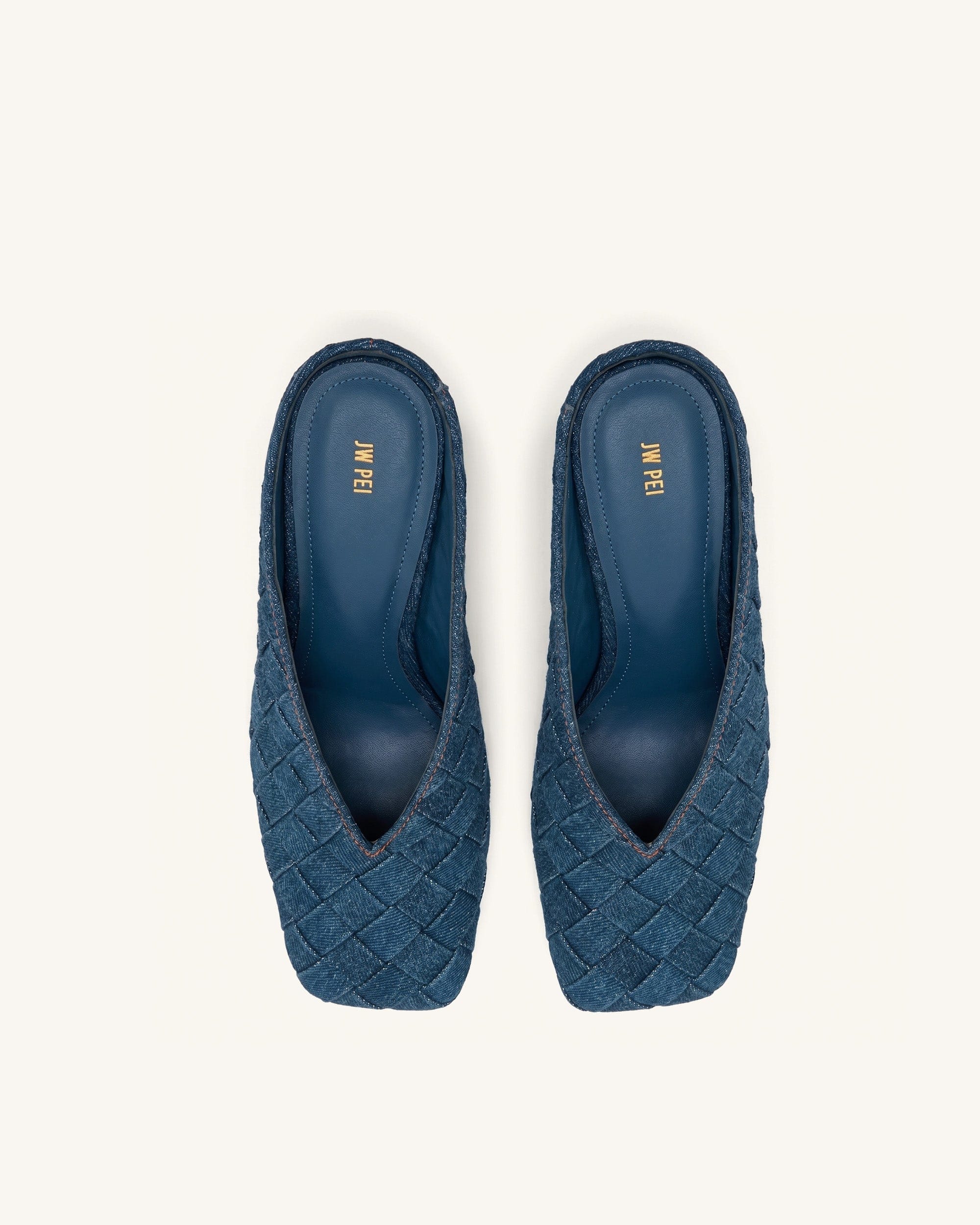 Ellie Woven Square-Toe Mule Heels - Denim Blue