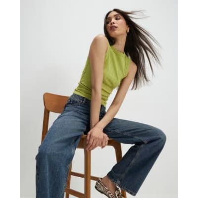 Green Sleeveless Wide Ribbed Tank Top