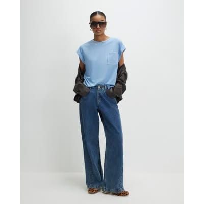 Blue Short Sleeve Burnout Pocket T-shirt