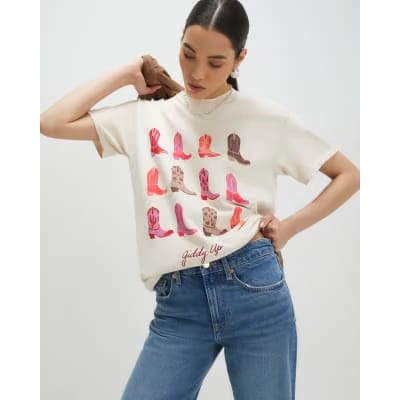 Cream Giddy Up Embroidered T-shirt