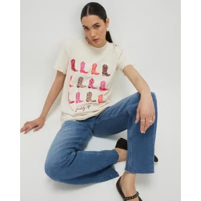 Cream Giddy Up Embroidered T-shirt