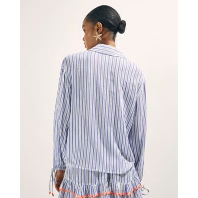 White Striped Embellished Palm Beach Shirt