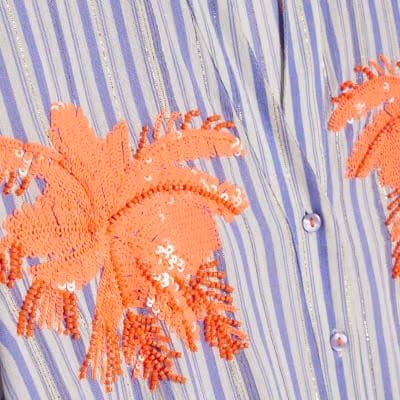 White Striped Embellished Palm Beach Shirt