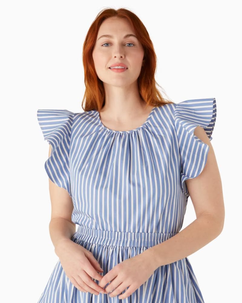 Basket Stripe Flutter-sleeve Top