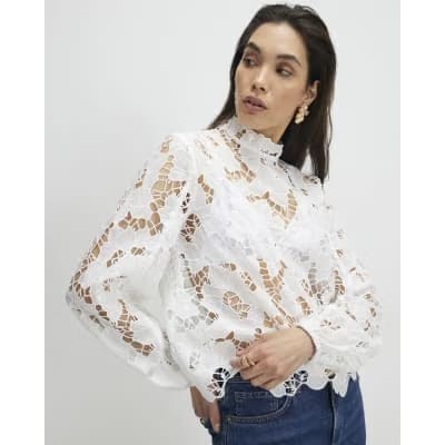 White High Neck Lace Blouse