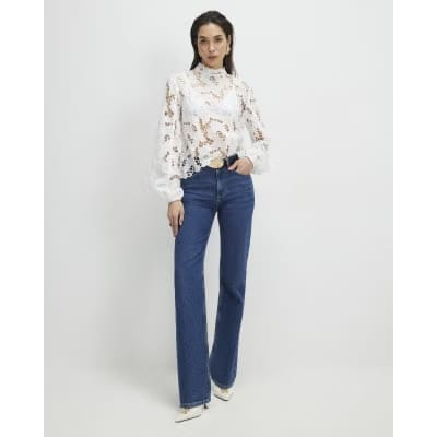 White High Neck Lace Blouse