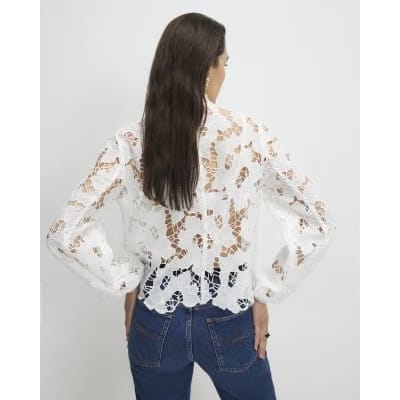 White High Neck Lace Blouse