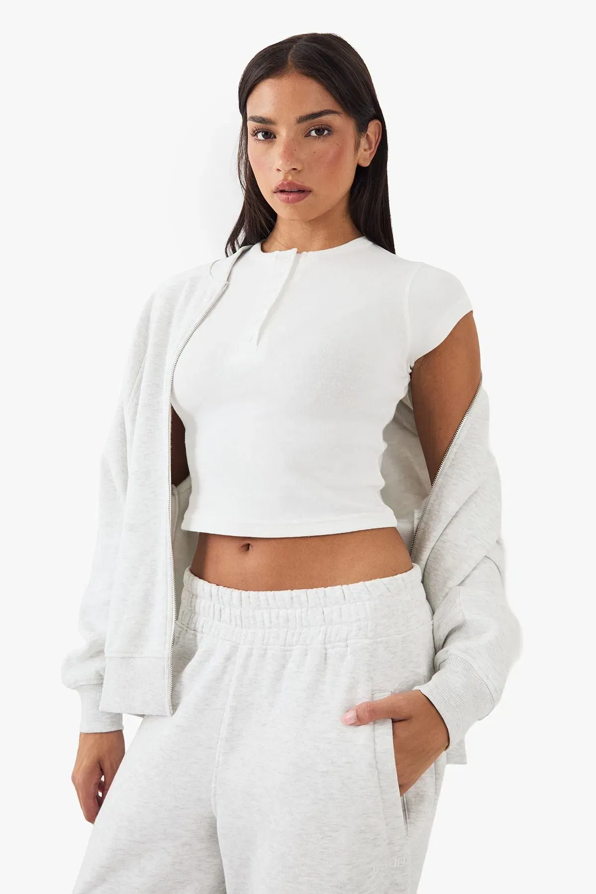DSGN Studio Button Detail Embroidered Short Sleeve Top