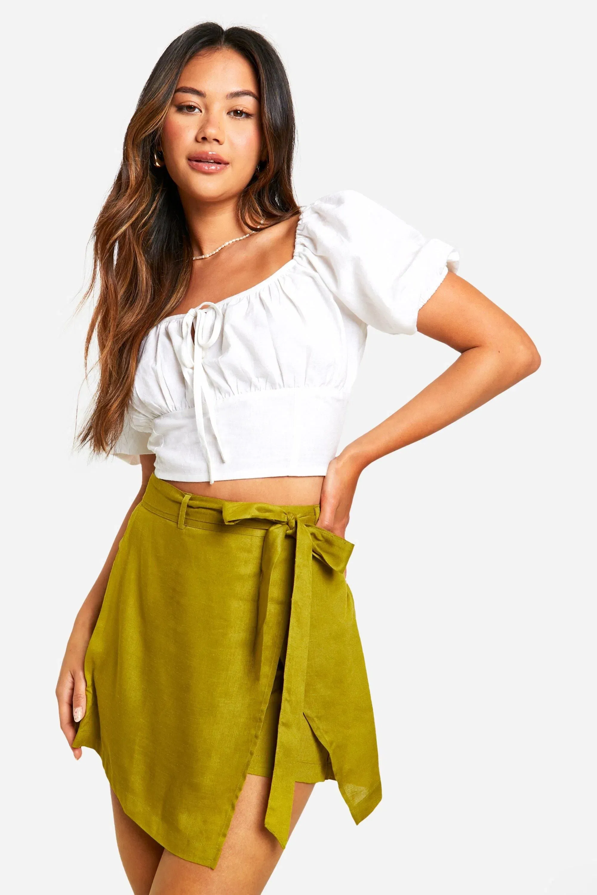 Linen Look Belted Skort