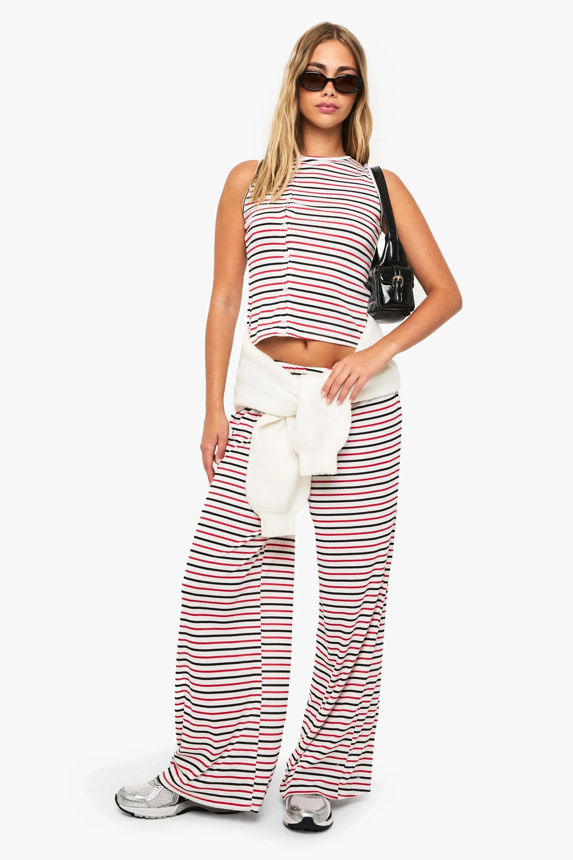 Striped Asym Button Through Vest