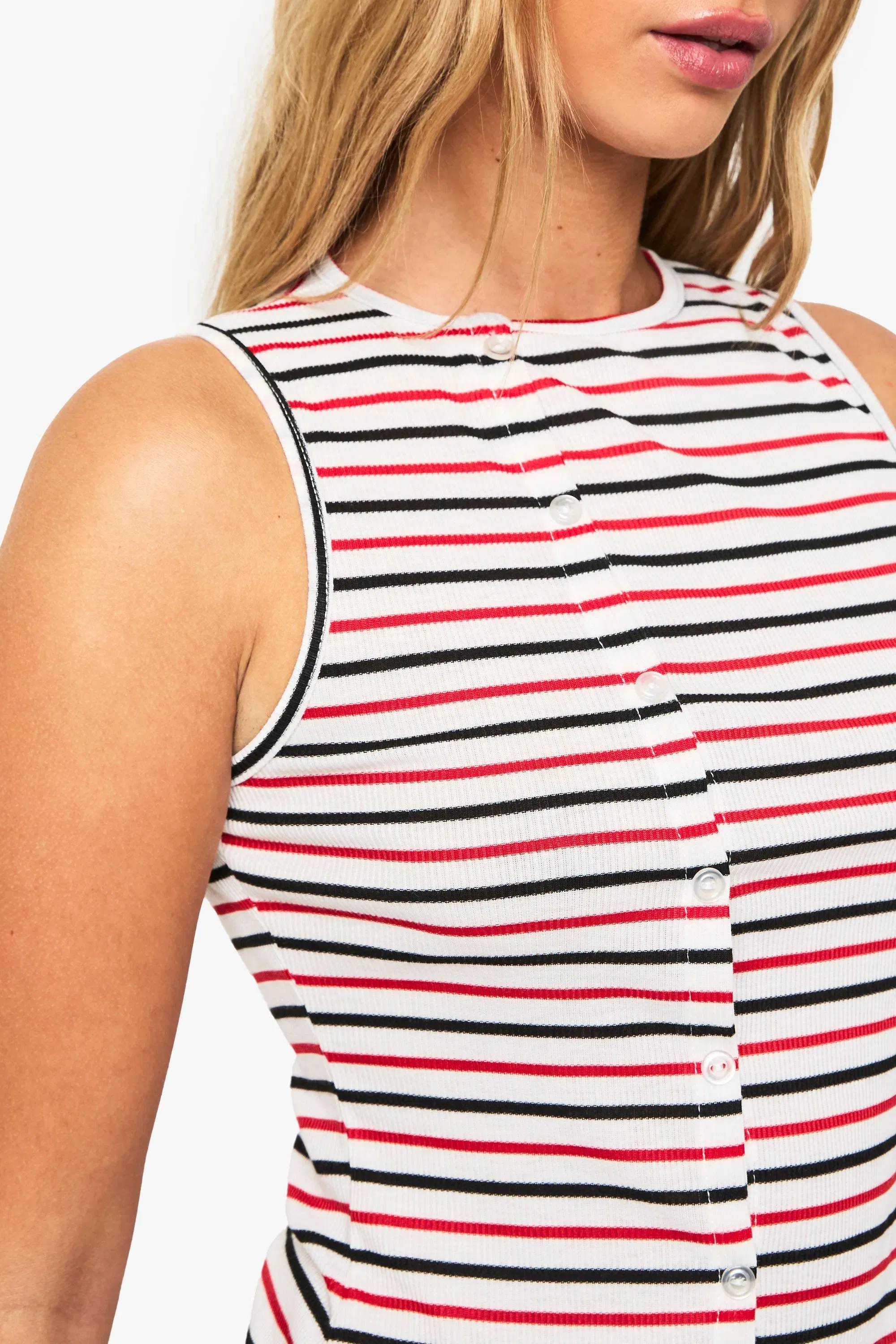Striped Asym Button Through Vest