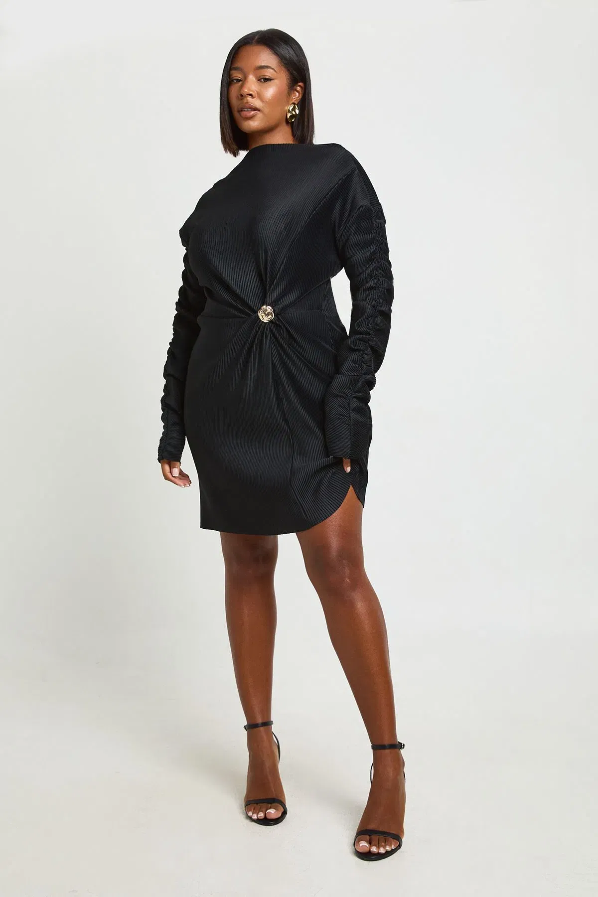 Plus Gold Trim Plisse Skater Dress