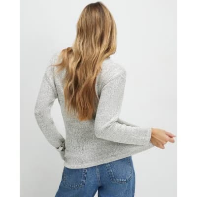 Beige Long Sleeve Funnel Neck Top