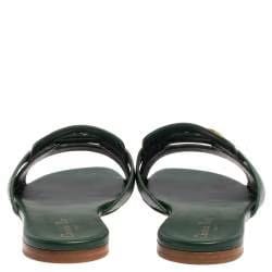 Dior Green Leather 30 Montaigne Flat Sandals