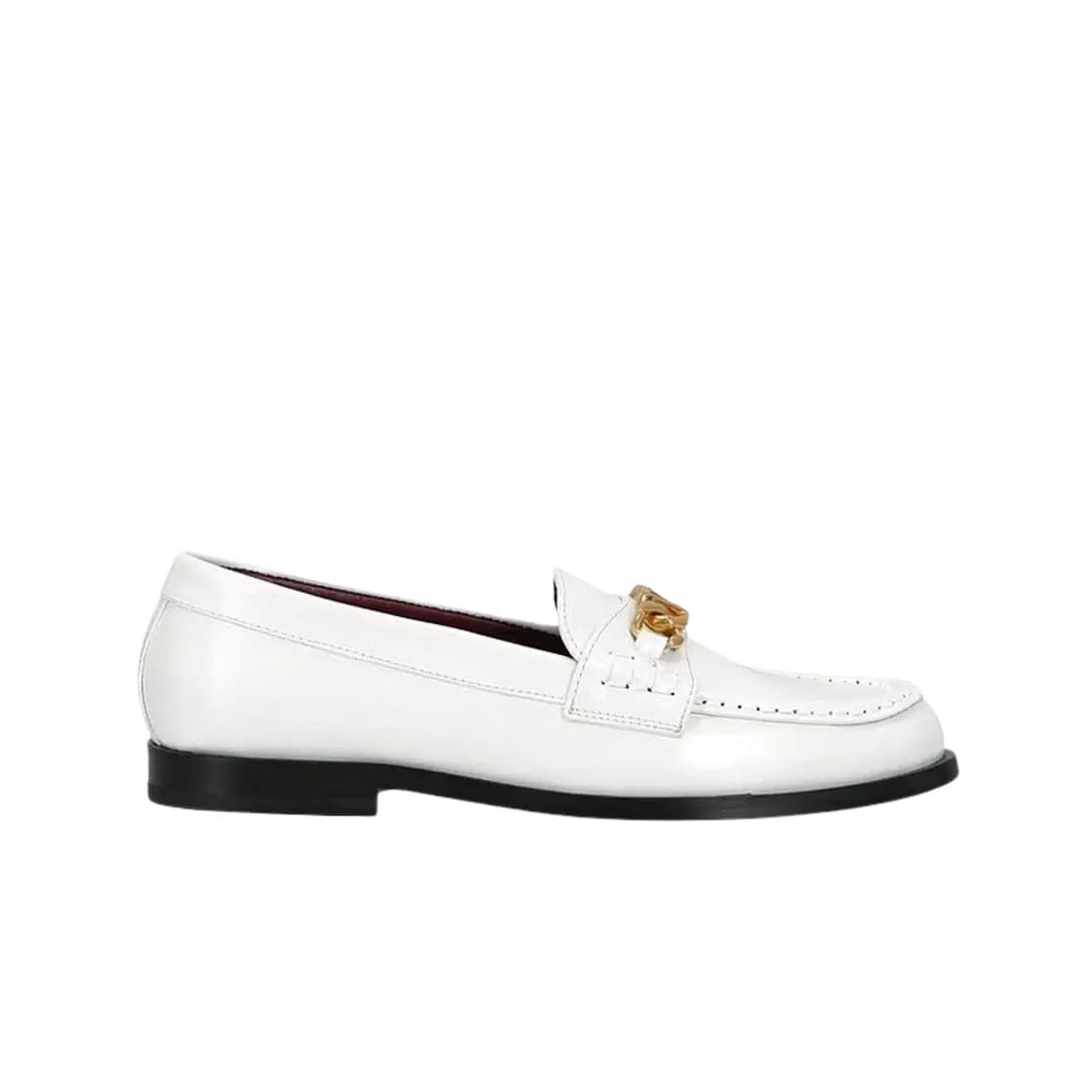Valentino V-Logo Chain Calfskin Loafers White