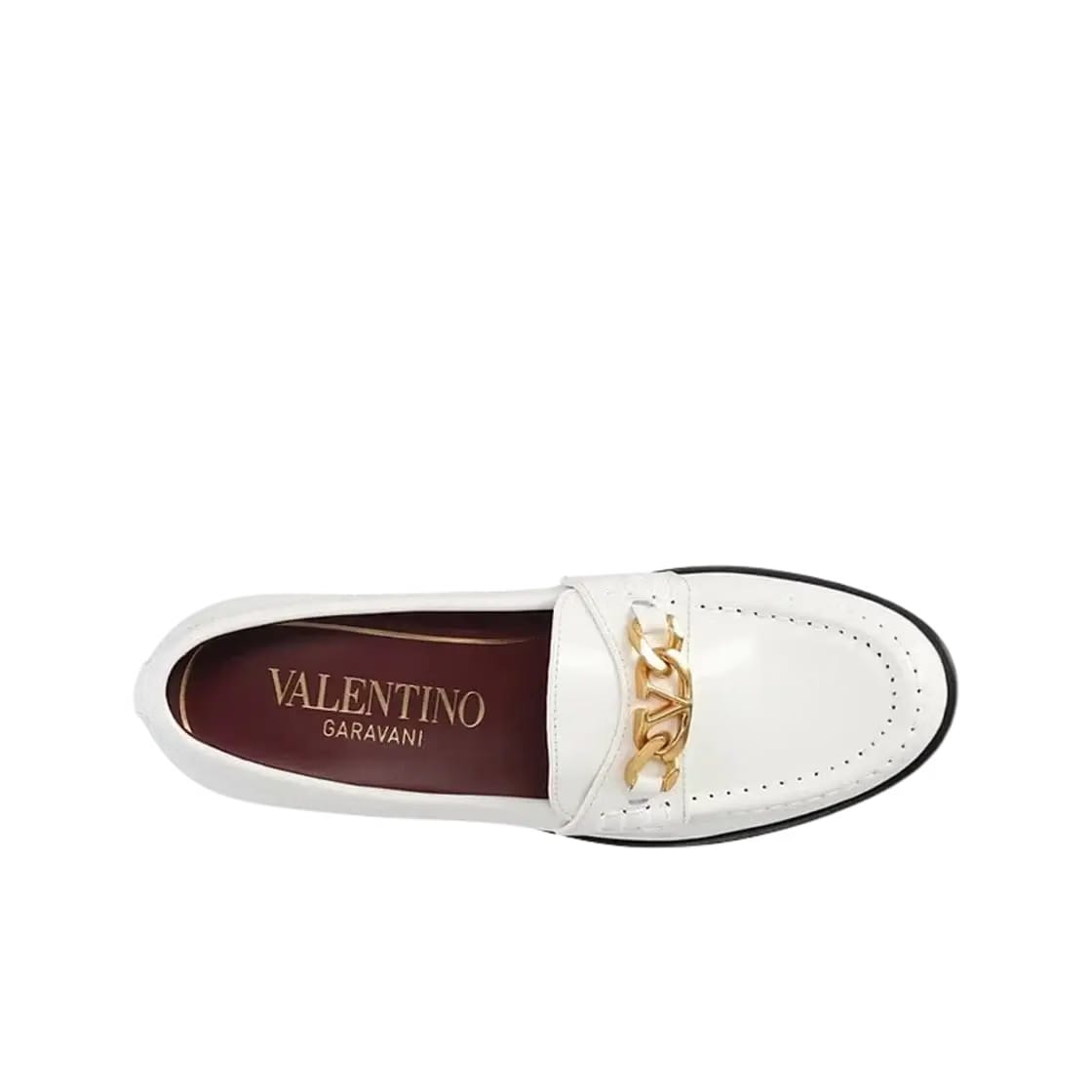 Valentino V-Logo Chain Calfskin Loafers White