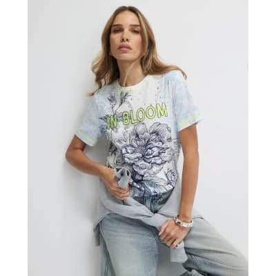 Blue Short Sleeve In Bloom T-shirt