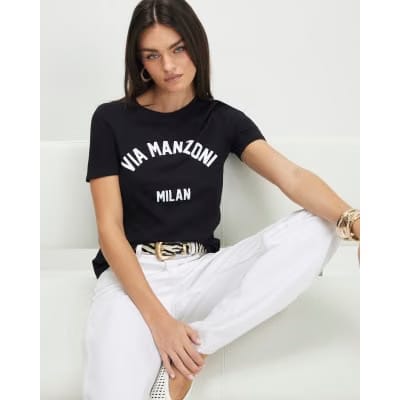 Black Short Sleeve Via Manzoni T-shirt