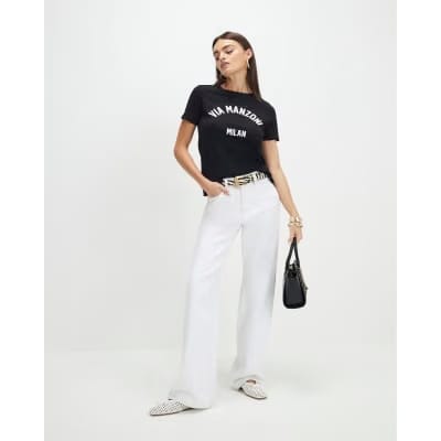 Black Short Sleeve Via Manzoni T-shirt