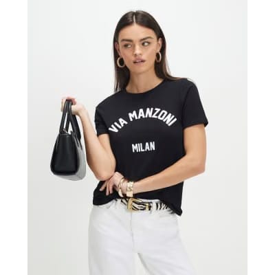 Black Short Sleeve Via Manzoni T-shirt