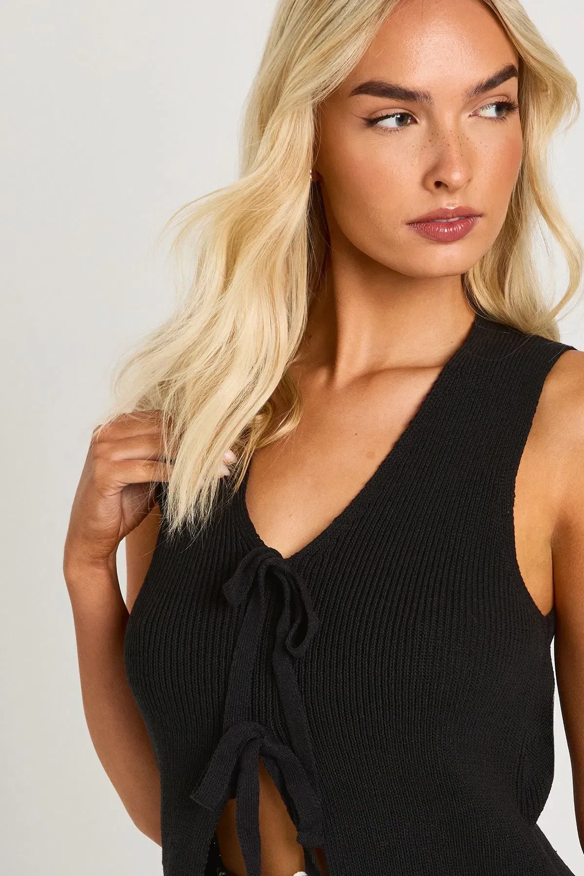 Tie Front Knitted Waistcoat