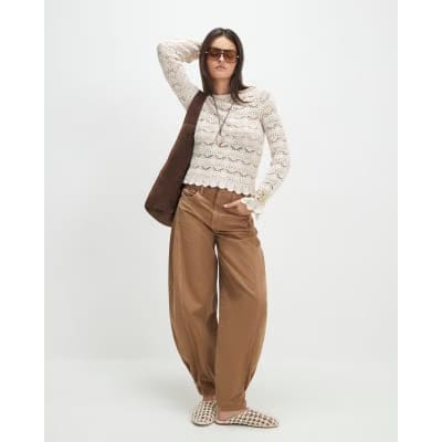 Cream Crochet Knit Boat Neck Jumper