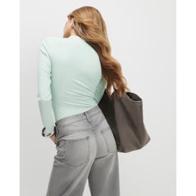 Green Plunge Neckline Long Sleeve Bodysuit