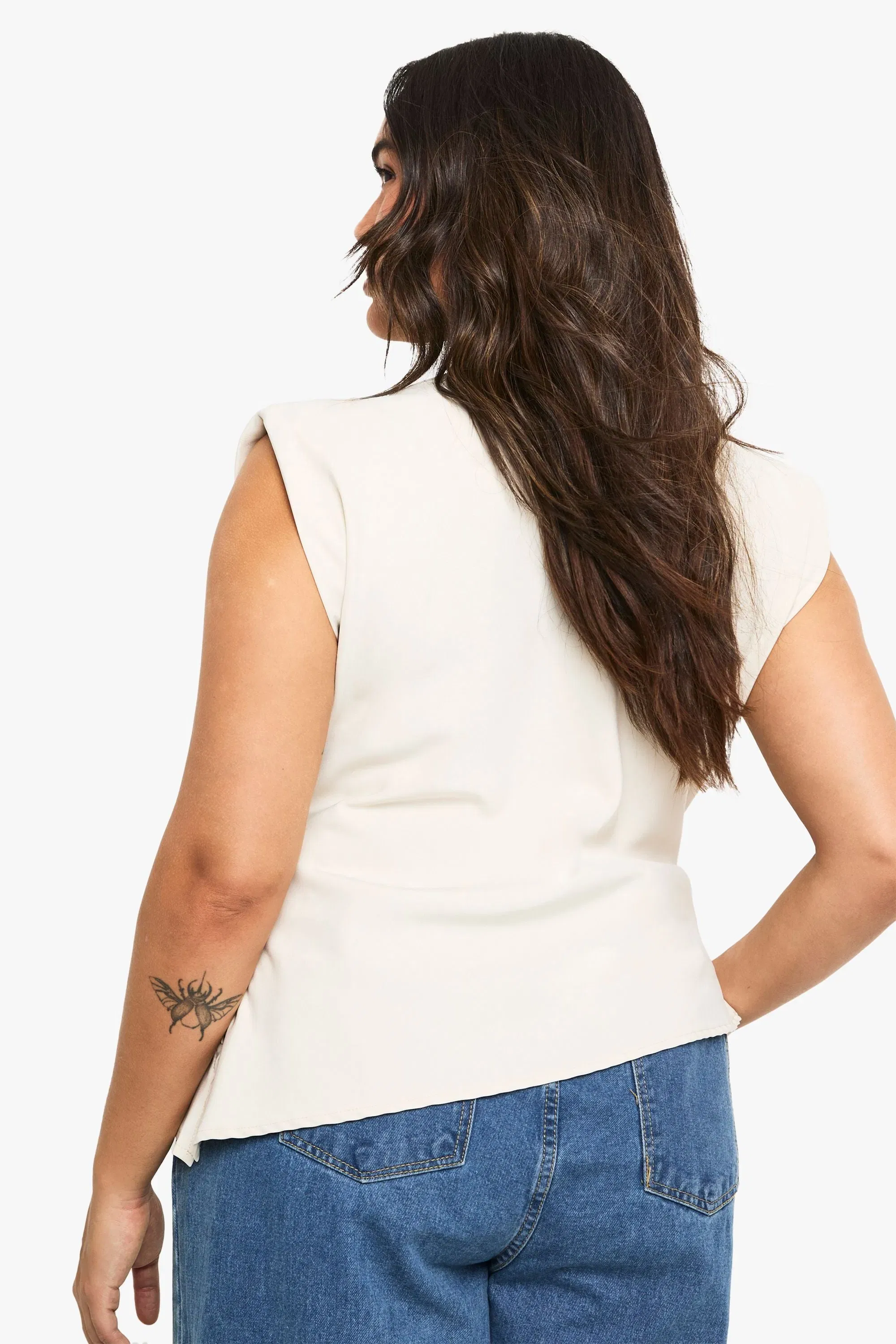 Plus Gathered Shoulder Pad Asymmetric Blouse