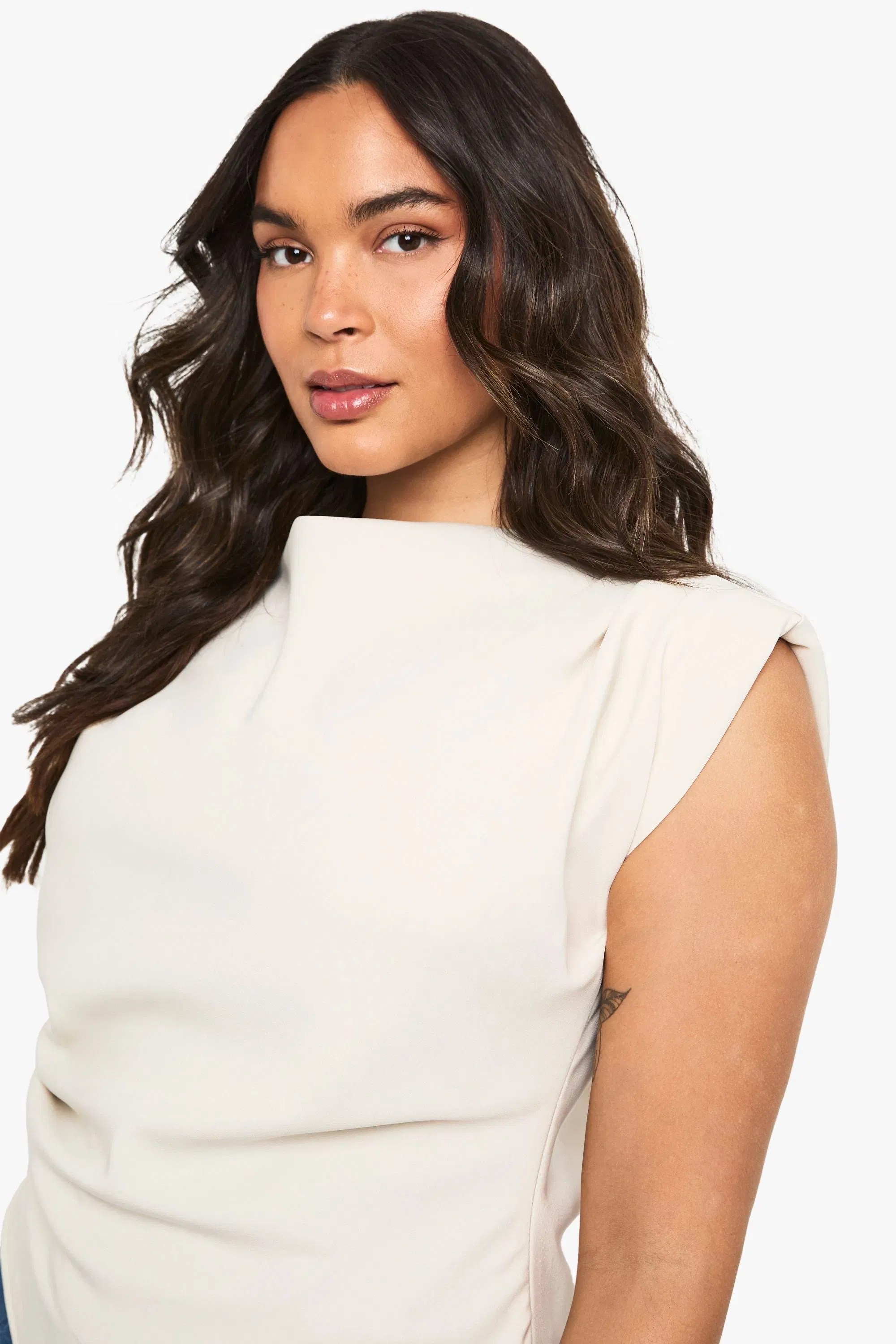 Plus Gathered Shoulder Pad Asymmetric Blouse