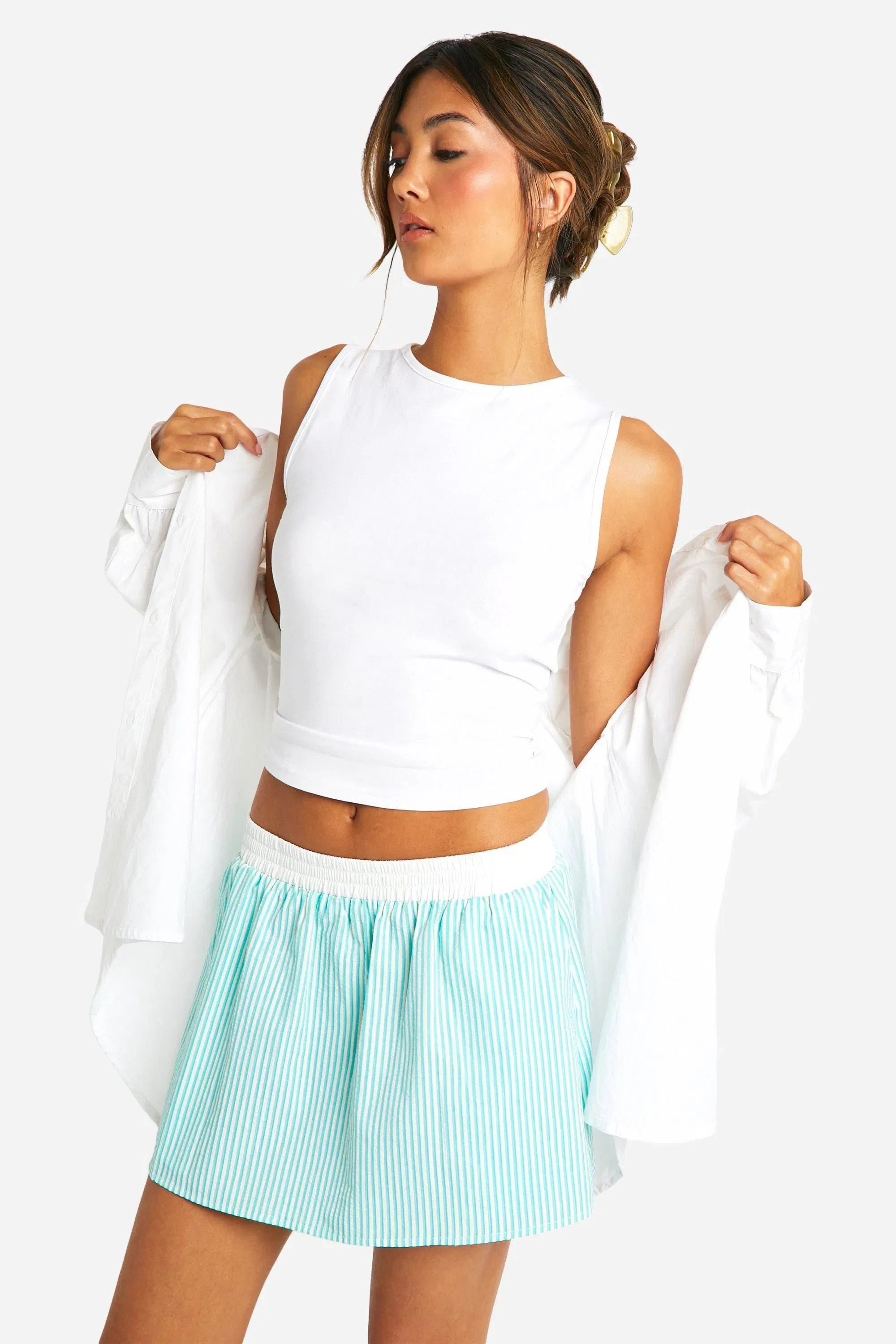 Contrast Waistband Striped Mini Skirt