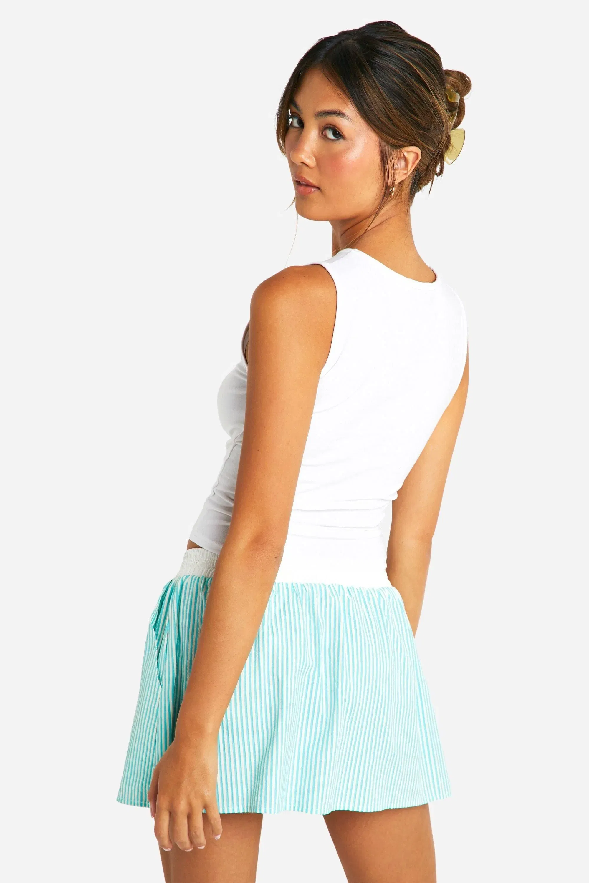 Contrast Waistband Striped Mini Skirt