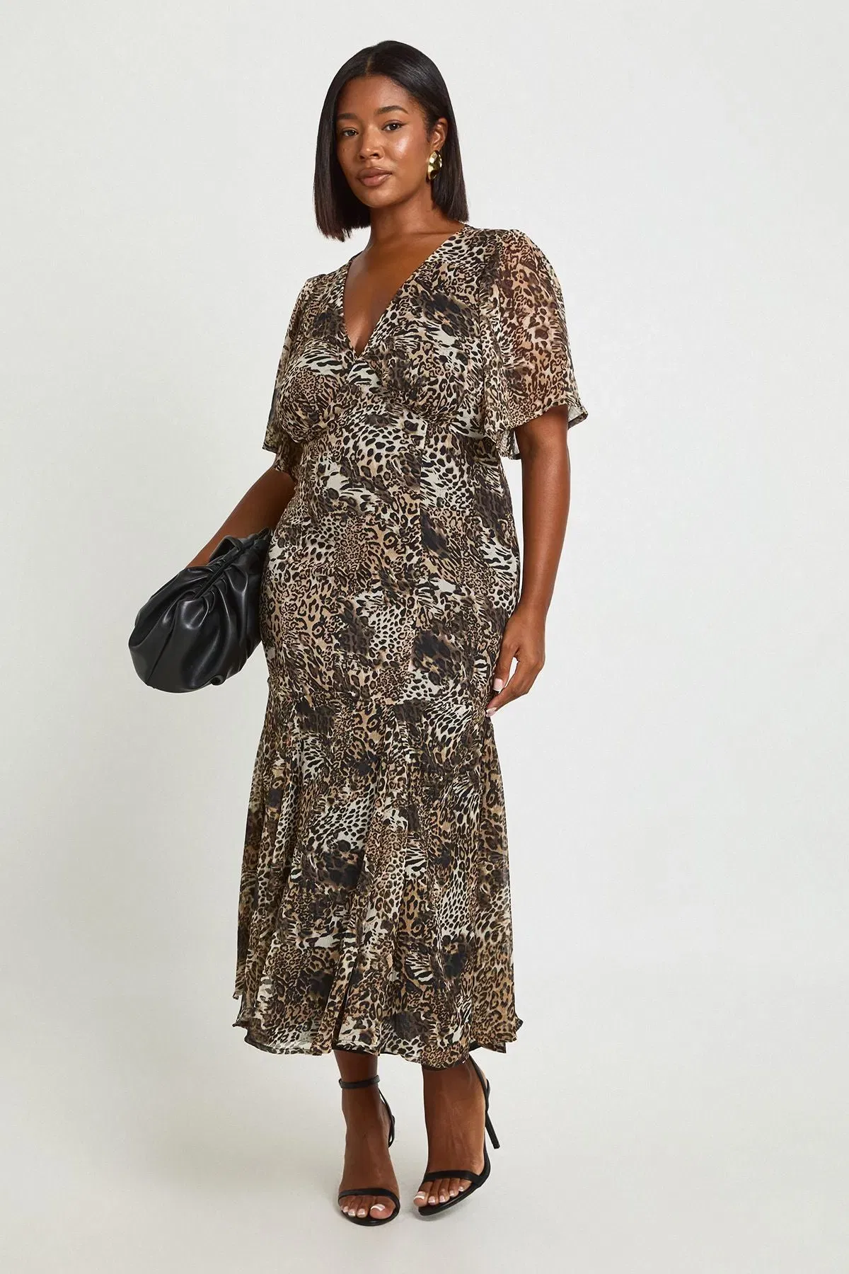 Plus Leopard Angel Sleeve Midaxi Dress