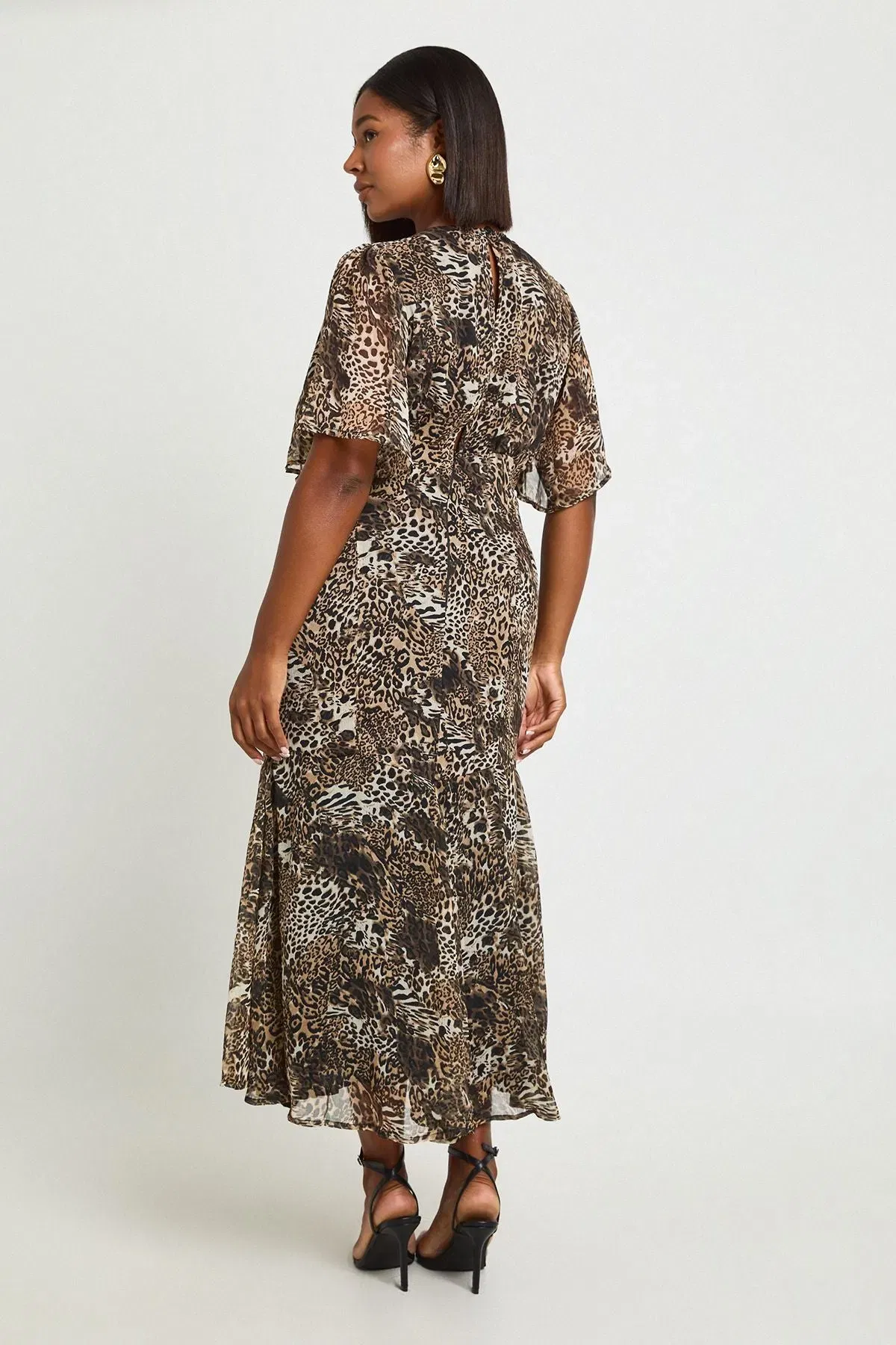 Plus Leopard Angel Sleeve Midaxi Dress