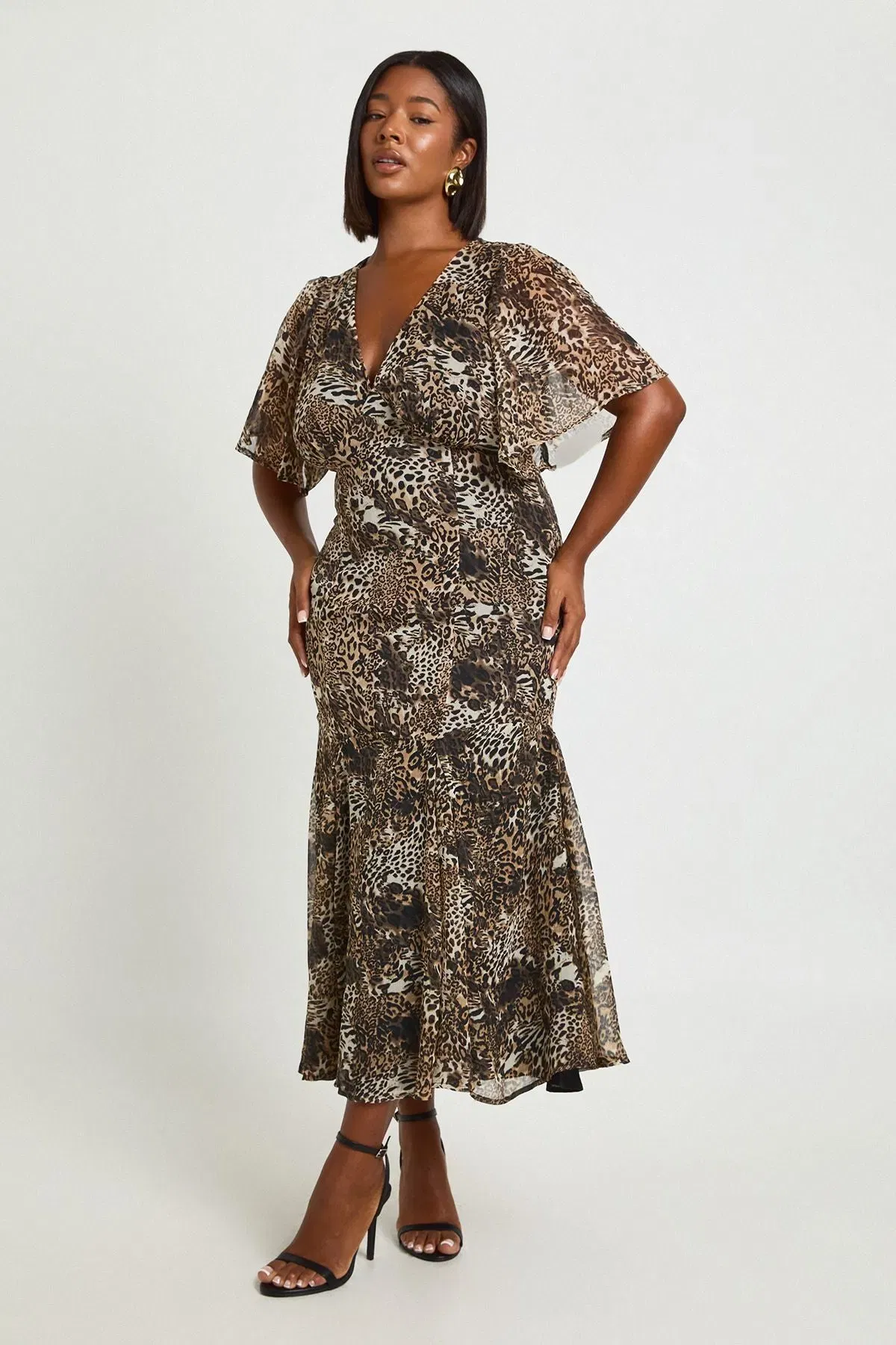 Plus Leopard Angel Sleeve Midaxi Dress
