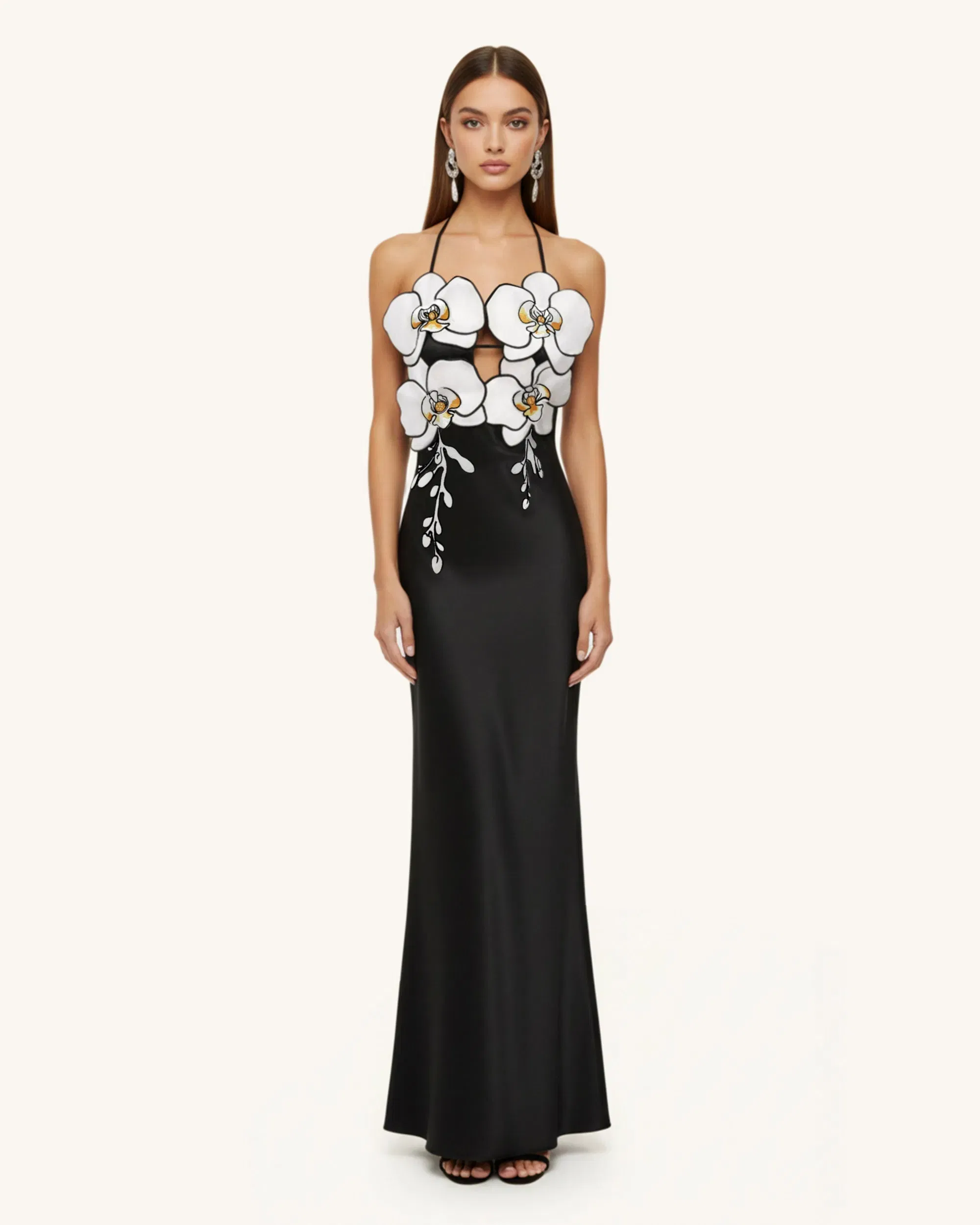 Orchid Embroidered Dress – Black/White