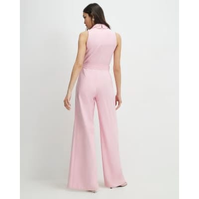 Pink Linen Blend Scallop Trim Jumpsuit