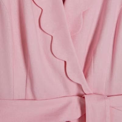 Pink Linen Blend Scallop Trim Jumpsuit