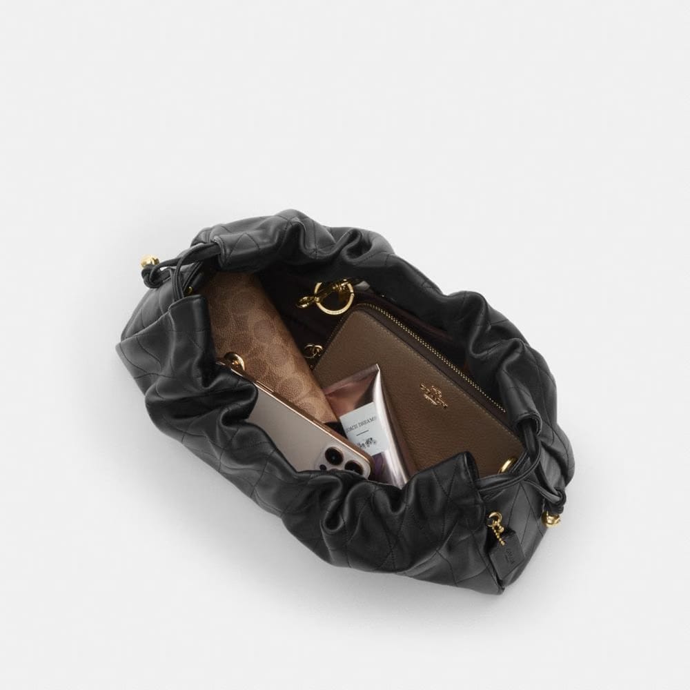 Coach Faye Large Shoulder Bag With Quilting Gold Black