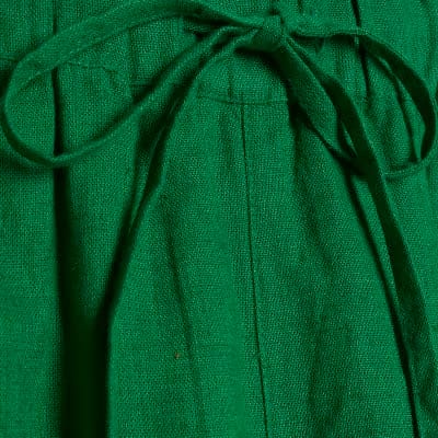 Green Linen Blend Drawstring Tapered Trousers