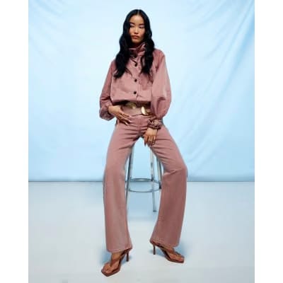 Pink Funnel Neck Drawstring Hem Bomber Jacket