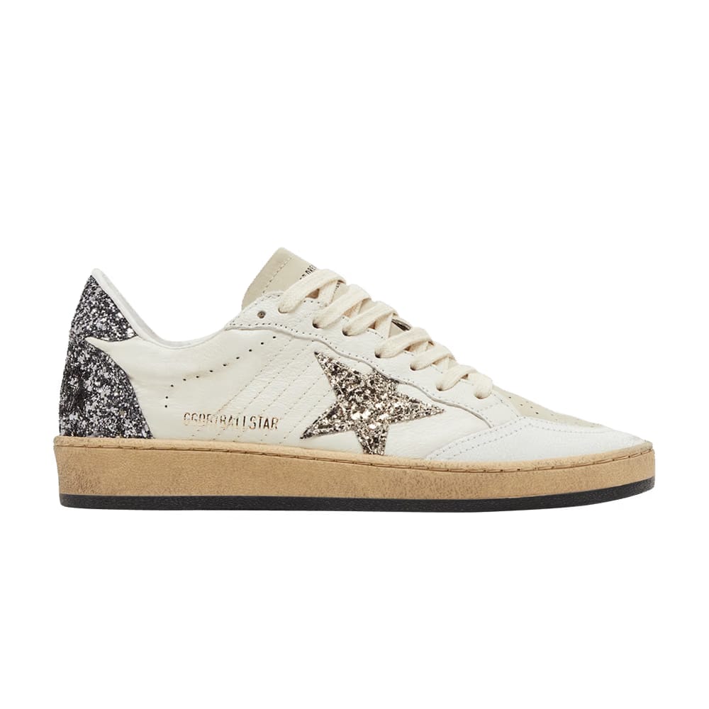 Golden Goose Wmns Ball Star 'White Beige Silver Glitter'