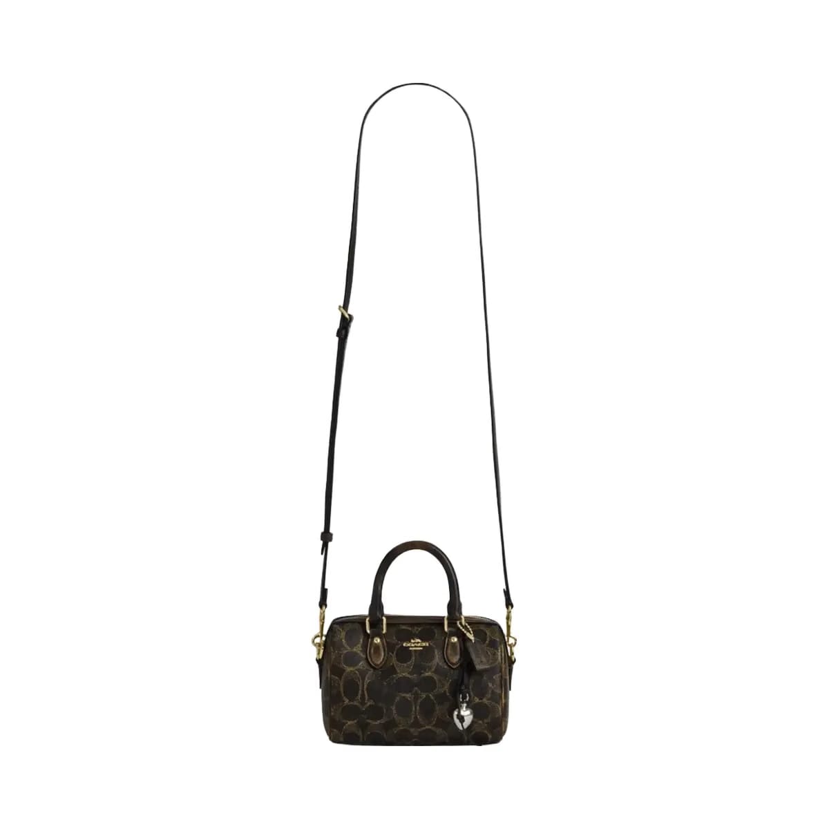 Coach Mini Rowan Crossbody Bag In Loved Signature Canvas With Charms in Gold Brown