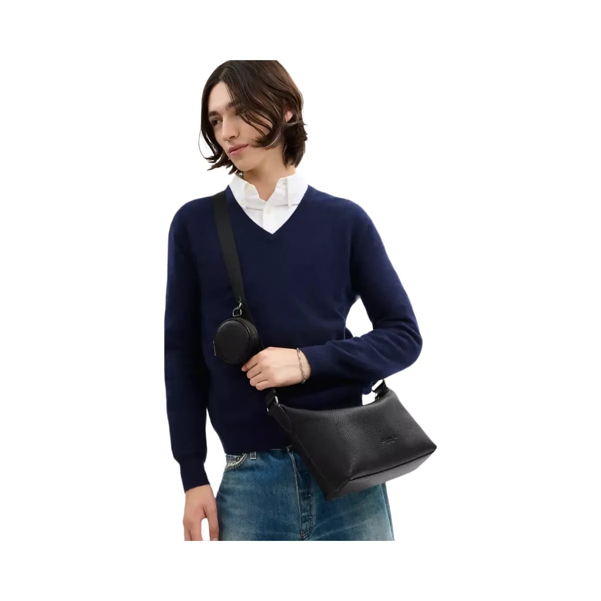 Coach Small Finn Crossbody Bag With Pouch in Gunmetal Black