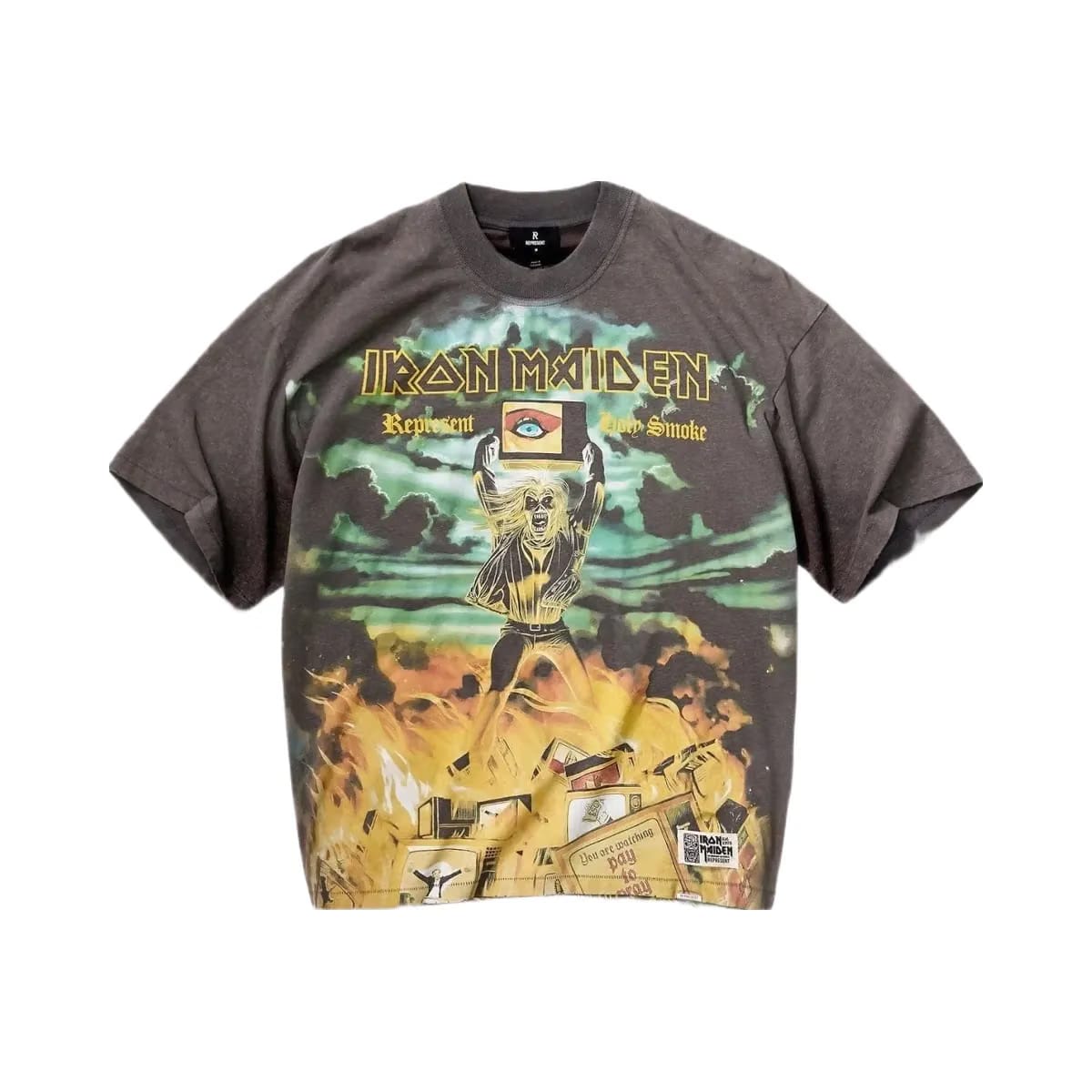 Represent X Iron Maiden Holy Smoke T Shirt Sunfade Grey