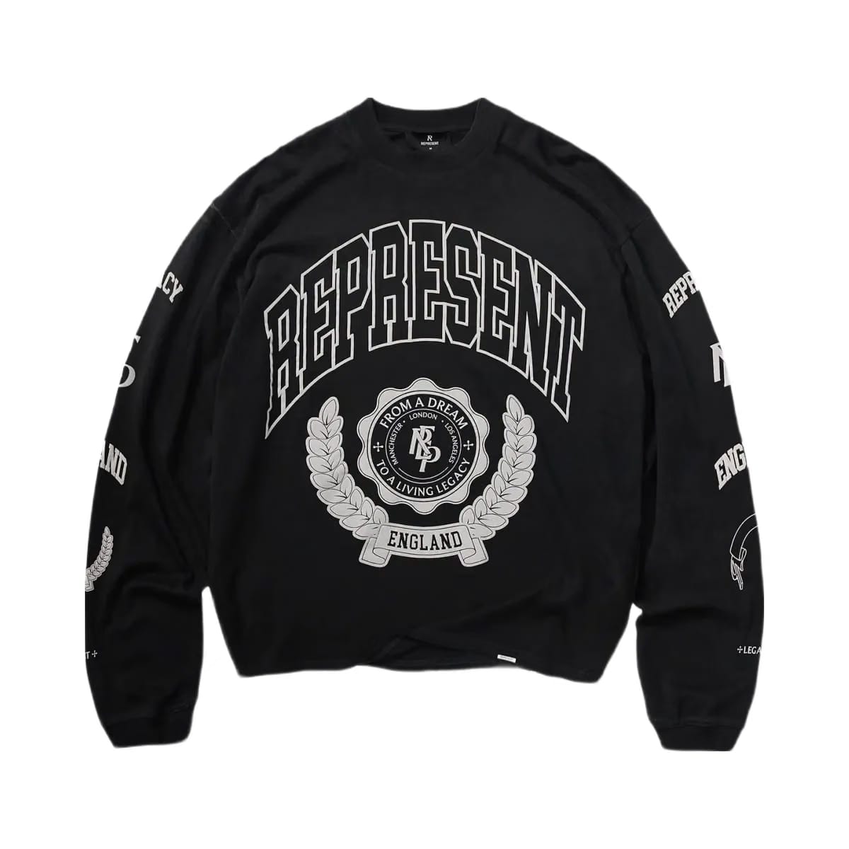 Represent Legacy Crest Long Sleeve T-Shirt Stained Black
