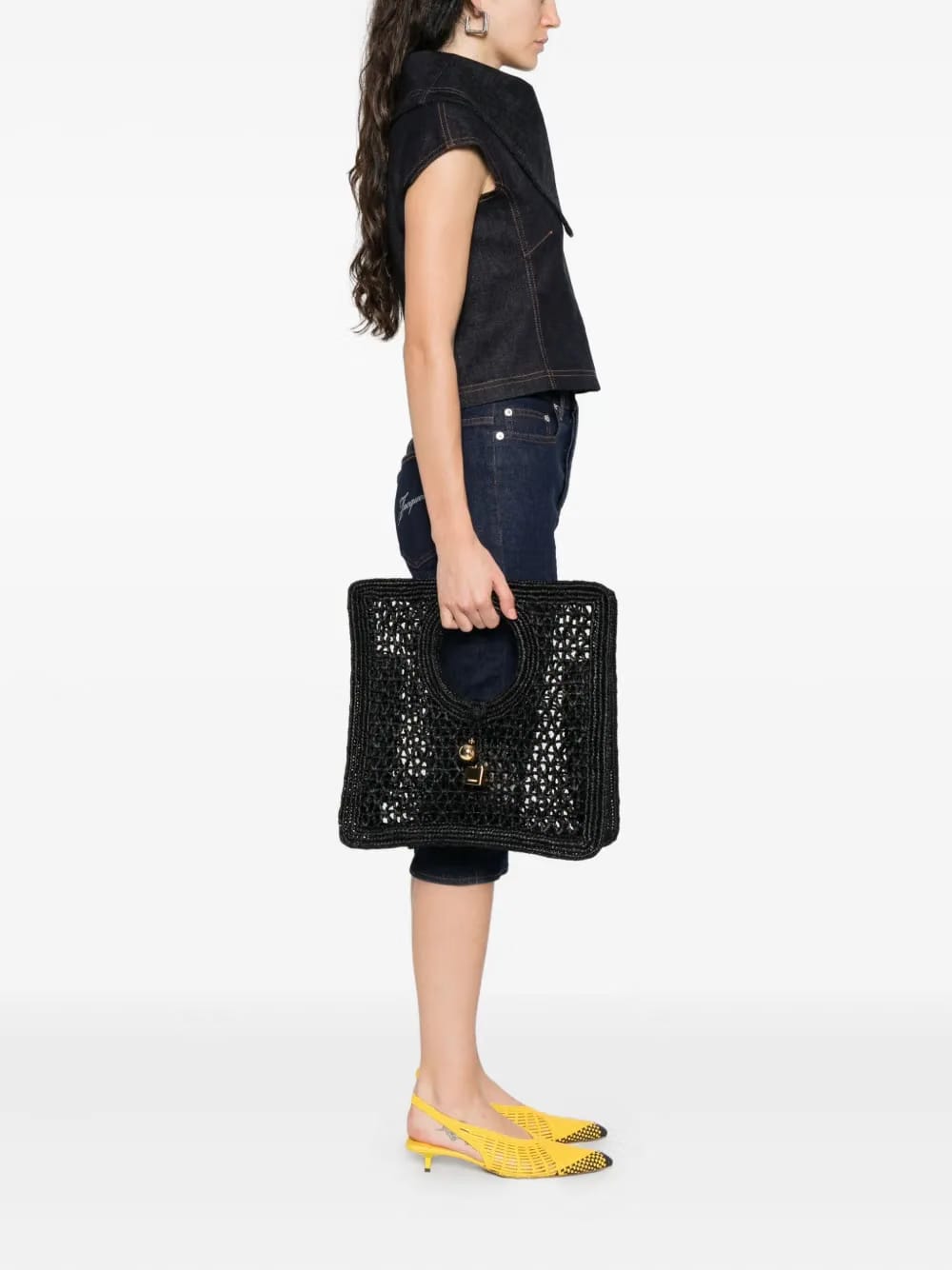 circular-handle raffia tote bag
