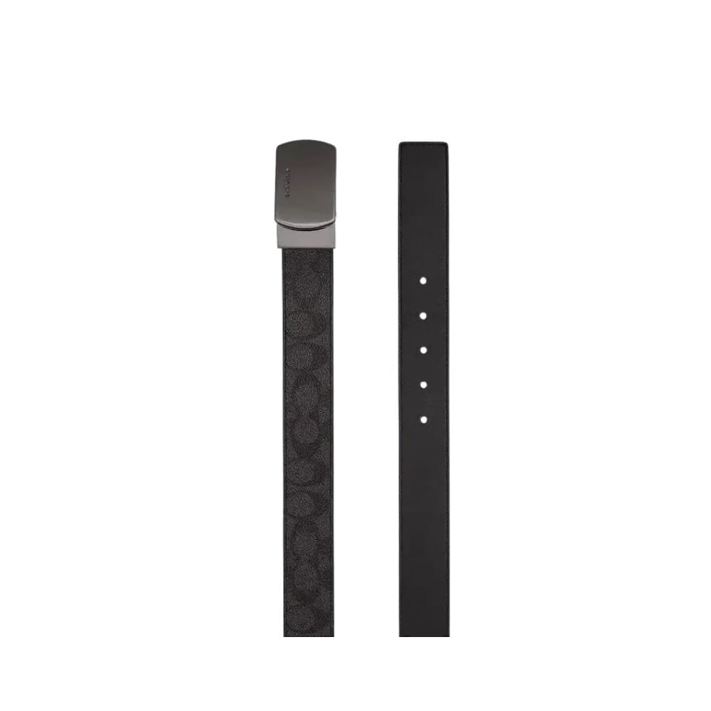 Coach Plaque Buckle Cut-To-Size Reversible Belt Charcoal Black