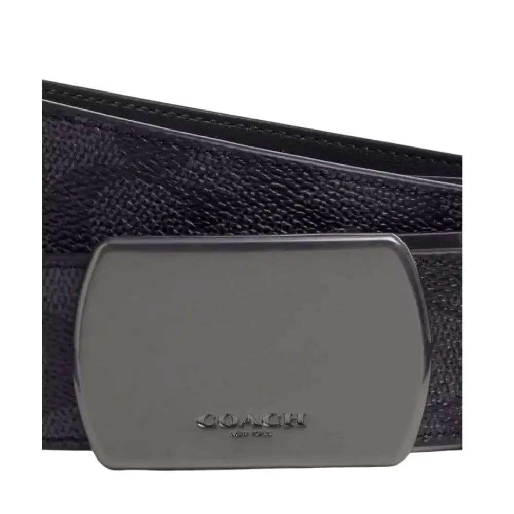 Coach Plaque Buckle Cut-To-Size Reversible Belt Charcoal Black